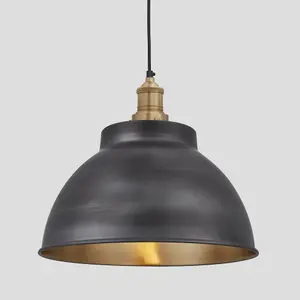 Industville Brooklyn Dome Pendant, 13 Inch, Pewter & Brass, Brass Holder