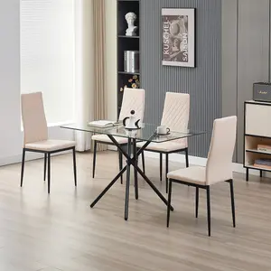 Miami Dining Table with 4 Champaigne Emily Leather Chairs