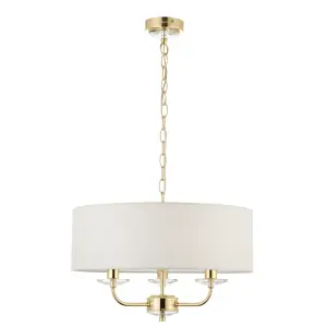 Anson Lighting Eureka 3lt Pendant light finished in Brass plate and vintage white fabric