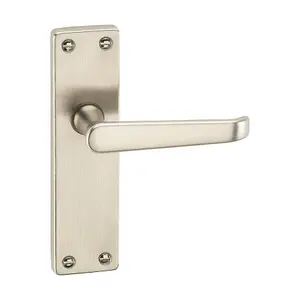 URBNLIVING 150cm Length 2 Pcs Victoria Metal & Satin Nickel Lever Latch Plain Door Handles Set