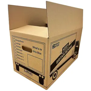 10 x Strong Large Cardboard Storage Moving House Packing Boxes 52cm x 30cm x 30cm 47 Litres Carry Handles and Room List