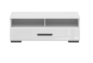 White Gloss TV Cabinet Modern 1 Drawer Media Bench Storage Unit 100cm  Assen