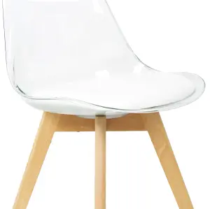 Soho Clear and White Plastic Dining Chair with Squared Light Wood Legs