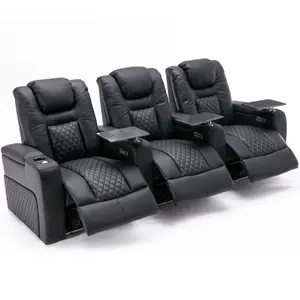 Broadway 3 Seater Electric Recliner Cinema Sofa USB Charging Led Base With Tray (Black)