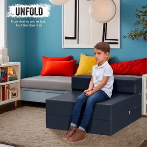 Fold Out Single Z Bed Futon Sofa Chair Mattress - Navy