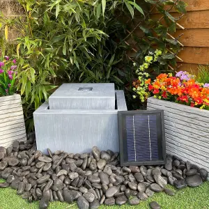 Zinc Cube Modern Metal Solar Water Feature