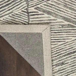 Grey White Handmade Wool ,Abstract Geometric Easy to clean Rug for Bedroom & Living Room-114cm X 175cm