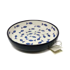 Signature Blue & White Fish Hand Painted Ceramic Kitchen Dining Bowl (Diam) 23cm Blue Fish