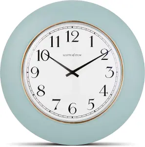 Aqua Large Round Wall Clock - Modern Battery-Operated Arabic Numerals Silent Quartz Clock - Measures 30cm Diameter