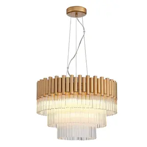 Luminosa Contemporary Pendant Ceiling 7 Light Gold, Crystal