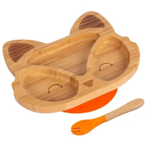 Bamboo Fox Baby Weaning Plate & Fork Set - Orange