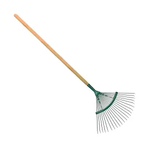 42 cm / 18 Tines Traditional Steel Fan Rake with 115 cm Long Handle for Garden Patio Leaves Leaf Lawn Moss Raking