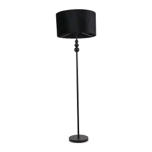 ValueLights Marissa Matt Black Stacked Ball Floor Lamp with Black Velvet Shade - LED Bulb Included