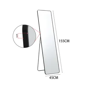 Black Rectangular Freestanding or Wall Mounted Framed Full Length Mirror W 45 x H 155 cm