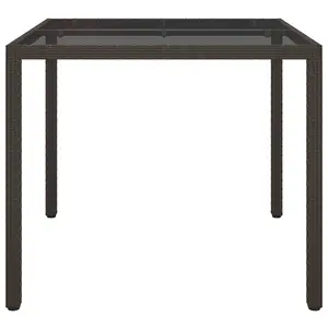 Berkfield Garden Table 90x90x75 cm Tempered Glass and Poly Rattan Brown