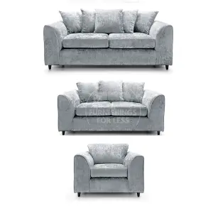 Monaco Chenille Fabric 3 Piece Sofa Set - 3 2 1  Light Grey