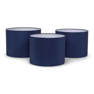 ValueLights Torbery Set of 3 - Small Medium Large Easy Fit Ceiling Light Shades Fabric Drum Lampshades - Navy Blue