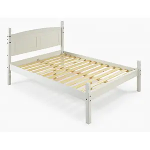 Corona White 4ft6 Double Low End Bed Frame Solid Pine with Mexican Styling