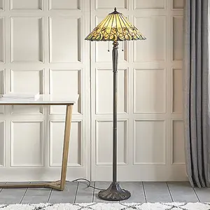 Luminosa Jamelia 2 Light Floor Lamp Tiffany Glass, Dark Bronze Paint with Highlights, E27