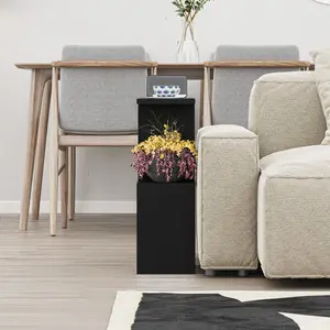 Barbara Side Table Modern 2-Tier Design with Storage Compartments Matte Black