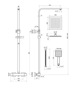 Luxury Bathrooms Modern Square Chrome Thermostatic Exposed Shower