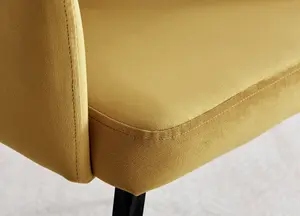 Set of 2 Calla Mustard Yellow Deep Padded High Arm Soft Touch Stitched Velvet Black Powder Coated Leg Dining Chairs