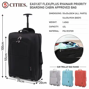 5 Cities 21"/55cm Carry On Lightweight Travel Cabin Approved Trolley Bag with Wheels Suit Case Hand Luggage with 2 Year Warranty