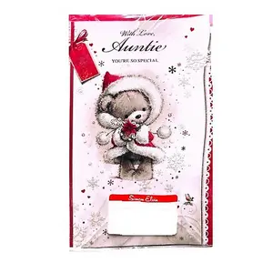 Simon Elvin With Love Auntie Teddy Bear Christmas Greetings Card (Pack of 6) White/Red (One Size)