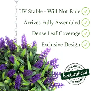 Best Artificial 24cm Purple Lush Lavender Hanging Basket Flower Topiary Ball - Suitable for Outdoor Use - Weather & Fade Resistant