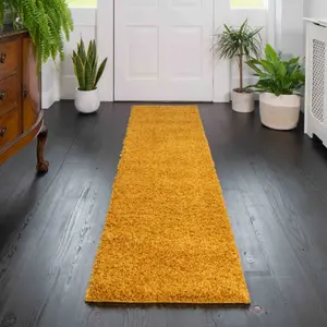 Soft Value Ochre Yellow Shaggy Runner Rug 60x230cm