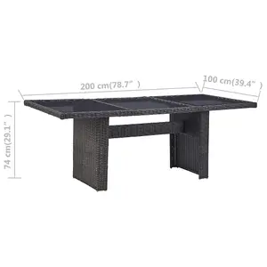 Berkfield Garden Dining Table Black 200x100x74 cm Glass and Poly Rattan