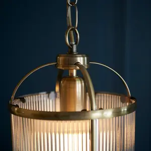 Luminosa Lambeth Ribbed Glass Single Ceiling Pendant Antique Brass