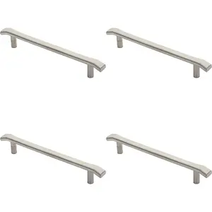 4x Flat Bar Pull Handle with Chamfered Edges 300mm Fixing Centres Satin Steel