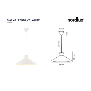 Nordlux Dial 45 Indoor Living Room Dining Office Hallway Pendant Ceiling Light in White (Diam) 45cm