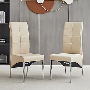 Vesta Studded Taupe Faux Leather Dining Chairs In Pair