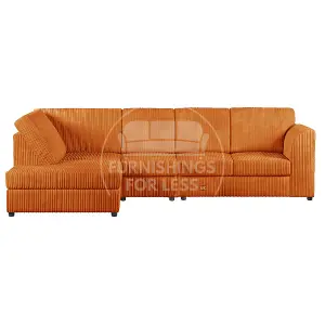 Luxor Orange Jumbo Cord Large 5 Seater Corner Sofa Long Left Hand Facing - Full Back