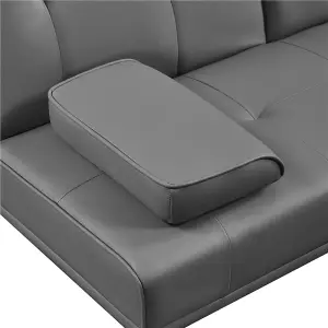 Yaheetech Dark Grey Faux Leather Convertible Sofa Bed with Drop-down Cup Holders and Pillows