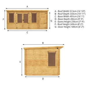 Mercia 17ft x 10ft Pent Log Cabin With Side Shed (19mm)