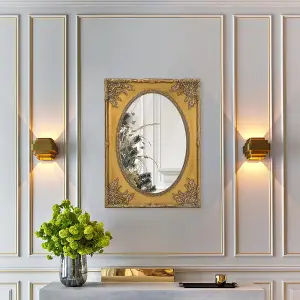 Wall Mounted Gold Wooden Plastic Flower Framed Decorative Framed Mirror W 840mm x H 1140mm