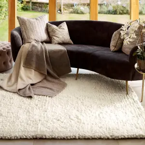 White Luxurious , Plain , Shaggy , Wool Easy to Clean Rug for Living Room, Bedroom - 160cm X 230cm