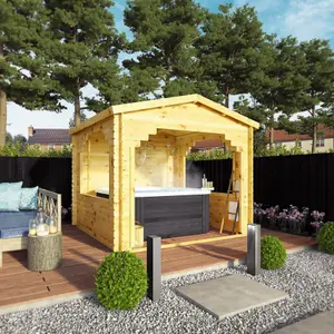 Waltons 3m x 3m Wooden 28mm Log Cabin Gazebo Garden Summerhouse Outdoor Building 10ft x 10ft