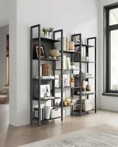 VASAGLE Industrial Style Bookshelf with 14 Shelves, Bookcase, Rack, Metal, Shelf Unit, Ebony Black and Ink Black