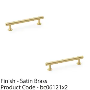 2 PACK - Round T Bar Pull Handle - Satin Brass - 128mm Centres SOLID BRASS Drawer Door