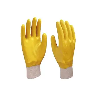 Pack Of 12 Heavy Duty Non-slip Safety Pvc Work Gloves Polyester Yellow & White (Large)