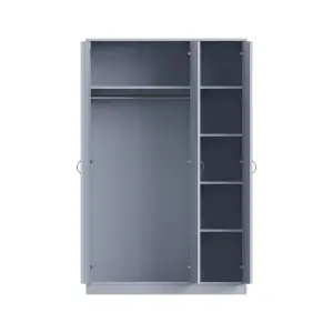 3 Door Triple Mirrored Wardrobe Grey Gloss Scratch Resistant Bedroom Furniture