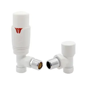 Pair of Angled White Thermostatic Radiator Valves