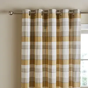 Catherine Lansfield Brushed Cotton Thermal Check 46x72 Inch Lined Eyelet Curtains Two Panels Ochre Yellow