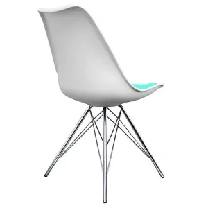 Soho White and Aqua Blue Plastic Dining Chair with Chrome Metal Legs