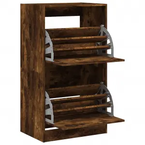 Shoe Cabinet with 2 Flip-Drawers Smoked Oak 60x42x108 cm