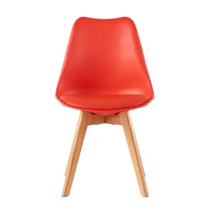 Set of 4 Dining Chairs with Solid Wooden Legs and Seat Cushion Pads in Red - Eva by MCC